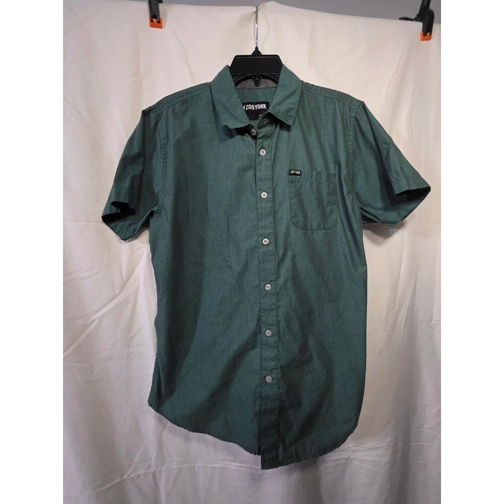 Zoo York Men's Short Sleeve Button Up Shirt Green Medium Collared Chest Pocket
